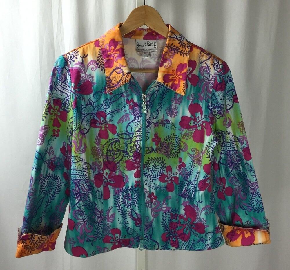 Joseph Ribkoff Bright Multicolor Floral Pattern Zip Front Jacket Sz. 8
